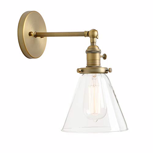 Permo Industrial Wall Sconce Lighting With On/Off Switch Funnel Flared Clear Glass Hand Blown Shade (Antique) #TOP25