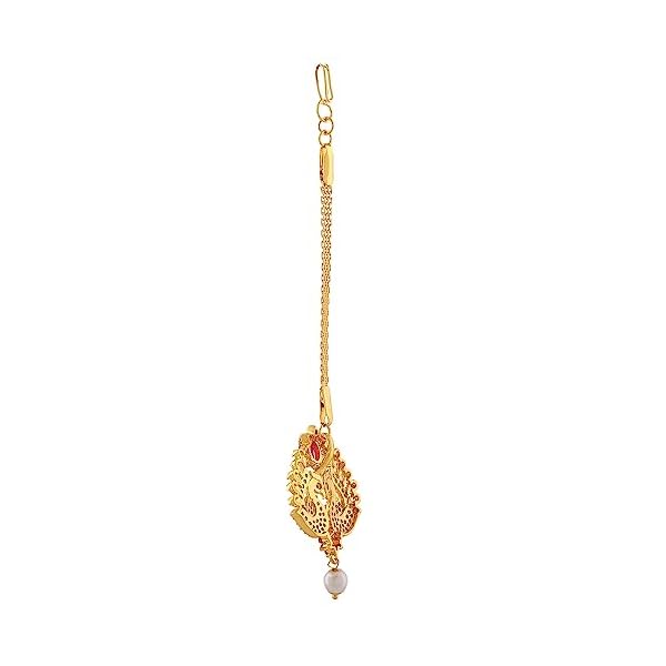Estele CZ Entwined Peacock Designer Maang Tikka with Pearls for Girls & Women's - Image 7
