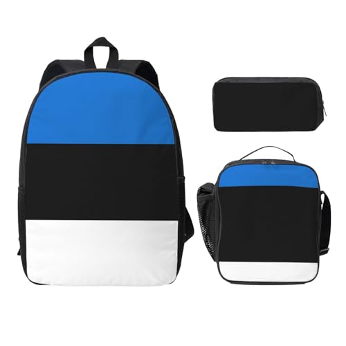 Sac à dos motif drapeau Estonie avec trousse et sac déjeuner EdWal 3 pièces