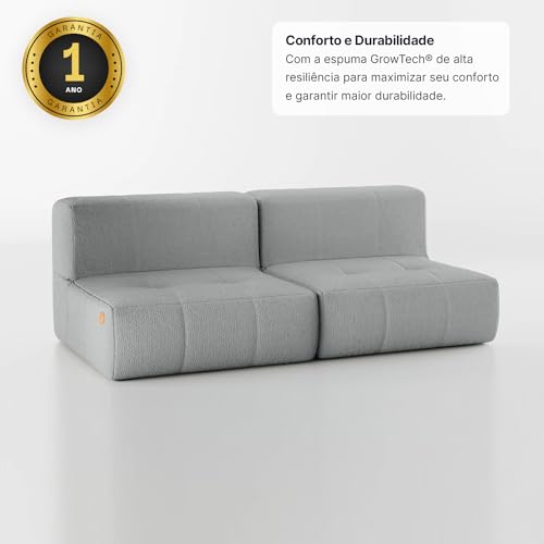 Sofá na Caixa modular 2 lugares em Boucle (Cinza, Sem braços)
