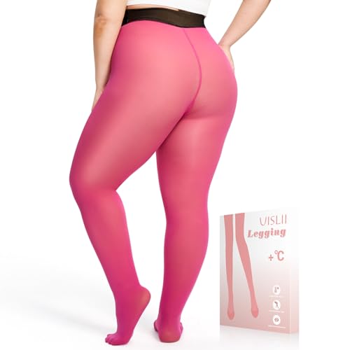 UISLII Plus Size Fleece Lined Tights Women,Warm Pantyhose Leggings Women,Fake Translucent Thermal Skin Colored Tights Winter.