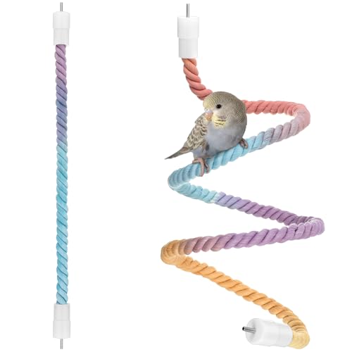 Image of Skyygemm 2pcs Gradient Colorful Bird Rope Perches Stand Pole Bird Cage Bendable Swing Climbing Rope Toys Accessories Cotton Climbing for Parrot Cockatiels Parakeet Budgies Lovebirds(16.3''& 47.2'')