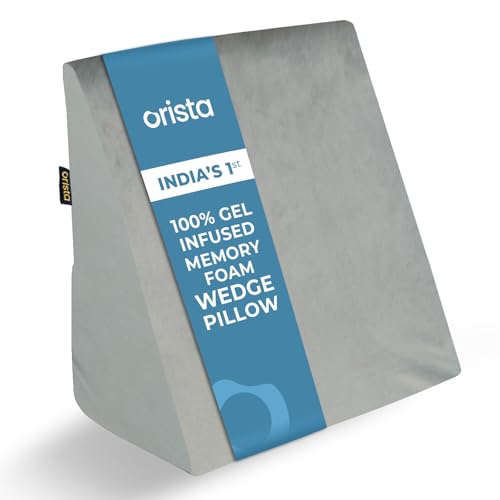 Image of Orista Wedge Pillow Made with Advance Gel Blended Memory Foam Complete Back Support, Acid Reflux, Anti Snoring, Leg Elevation, Improves Comfort and Posture | 20 x 20 x 10 Inch | Grey Velvet Cover
