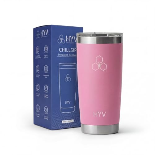 Image of HYV ChillSip Insulated Coffee Mug Tumbler 600ml | Double Wall Vacuum Stainless Steel Travel Mug with Leakproof Magnetic Lid | Hot & Cold | Flask for Office, Gym & Travel | Powder Pink