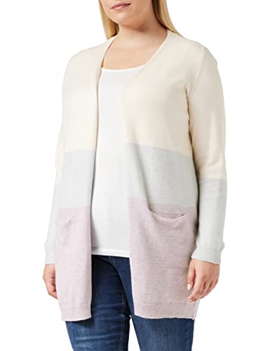 ONLY Damen Onlqueen L/S Long Cardigan KNT Noos Strickjacke, Ecru/Stripes:w. Jadelite & Wood Rose Melange,S
