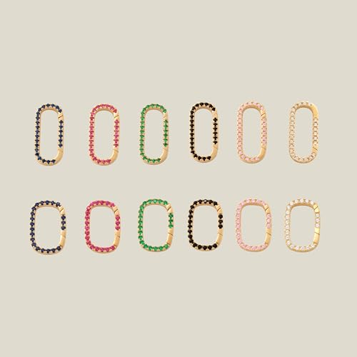 14K REAL Solid Gold Colorful Gemstone Multiple Charm Connector, Paperclip Oval Durable Carabiner Clasp Jewelry Stack Pendant Holder Necklace3