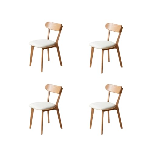 100% Solid Wood Upholstered Dining Chairs, Mid Century Modern Oak Dining Chairs with Curved Back Design with Butterfly Wing Shape for Kitchen, Dining Room, Restaurant (4PK, Log Color-Beige Cushion)