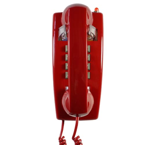 Téléphone mural rétro rouge vintage à pavé numérique et sonnerie métal