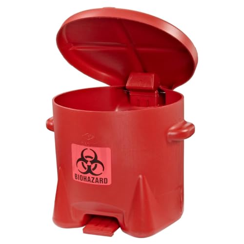 Eagle Biohazard Trash Can, Self-Closing Lid, 10 Gallon, Made in USA, Red