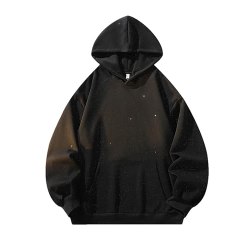 Men's Glitter Hooded Sweatshirt Solid Color Pocket Pullover Hoodie Spring Casual Sparkly Streeetwear