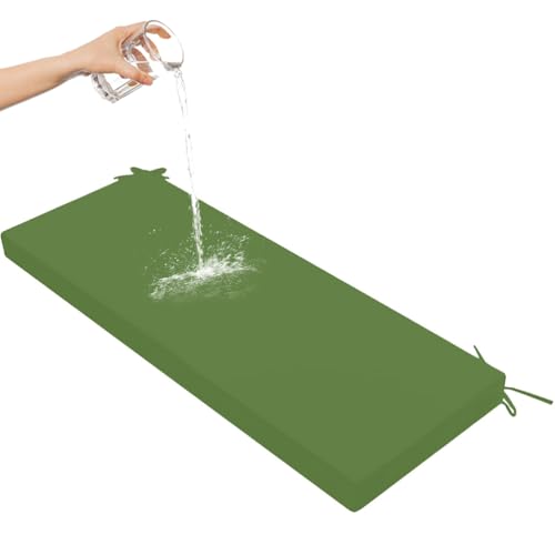 Cojín impermeable de 3 cm de grosor, antideslizante, lavable, para uso en interiores y exteriores, banco de jardín y cocina, color verde hierba, 130 x 30 x 3 cm
