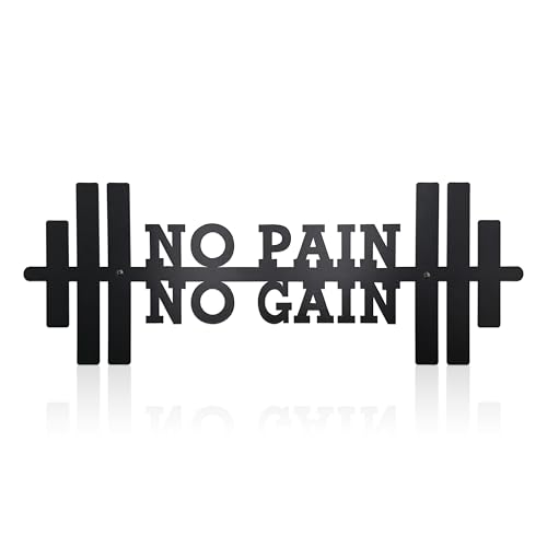 No Pain No Gain gym Motivational Wall Art 16.1 x 5.9 inches, Workout Room Wall Decor, Empowering Metal Decor Sign for Home gym, Black gym Posters