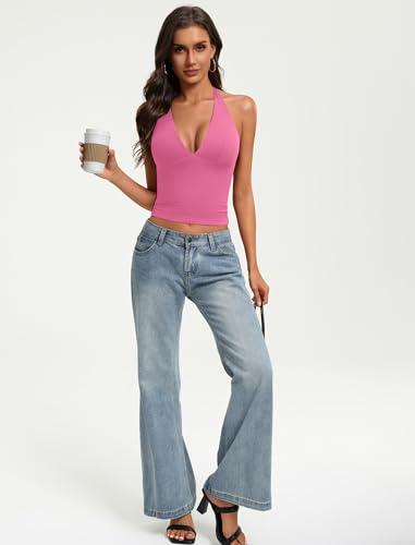 Image of Avidlove Women's Halter Top Deep V Going Out Tops Double Lined Sexy Backless Summer Crop Tank Top