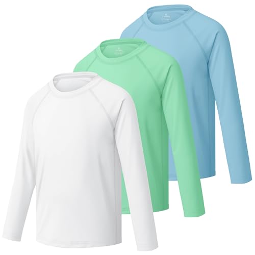 Cooraby 3 Pack Toddler and Boys UPF 50+ Rash Guard Long Sleeve Boys Swim Shirts Quick Dry Sun Protection Swimwear for Kids