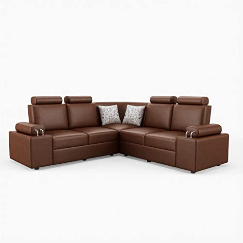 Sekar Lifestyle L Shape Corner Sofa Set for Living Room [with Steel Handles] (Brown, 4 Seater)