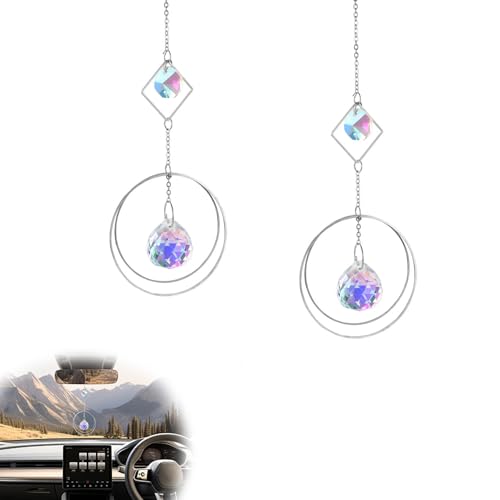 YFaith Attrape-Soleil en Cristal - 2 Pièces Anneau Suspendu 28 cm avec Crochet et Carillon Éolien pour Jardin, Fenêtre, Arbre de Noël