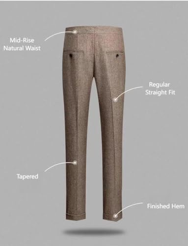 Men's Herringbone Tweed Pants Vintage Dress Trousers Regular Fit2