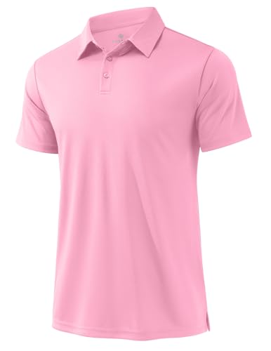 PINSPARK Mens Golf Shirt 3 Buttons Quick Dry Polo Shirts for Men Short Sleeve Casual Stylish Collared Polo Shirts Pink