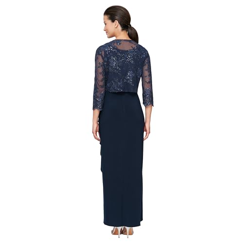 Alex Evenings Women's Empire Waist Bolero Jacket Dress (Petite and Regular Sizes), Navy Illusion, 14 by Alex Evenings - Image 3