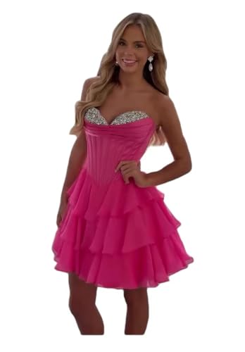 Sequins Sweetheart Tiered Chiffon Short Homecoming Prom Dress Strapless Cowl Neck Mini A-line Coctail Party Gowns