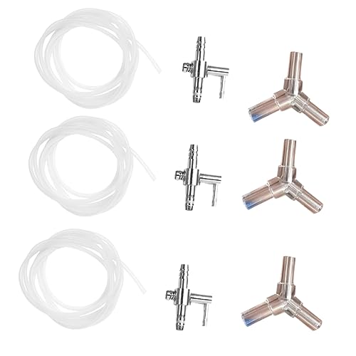 TOYANDONA 9pcs Stainless Steel Fish Tank Air Pump Distributor with Oxygen Pump Check Valve Aquarium Oxygen Accessories Kit with One Head Crystal Three Head and Hose for Efficient Aeration
