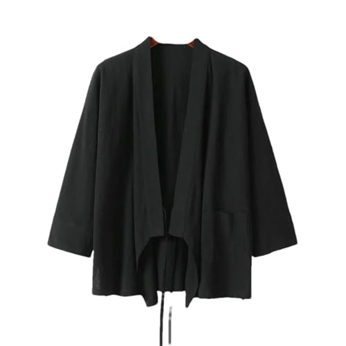 Kimono japonais homme coton lin chemise manches 3/4