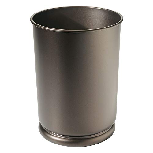 mDesign Slim Round Metal Small Trash Can Wastebasket Garbage Container Bin for Bathrooms Powder Rooms Kitchens Home Offices Kids Rooms - Bronze