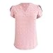 Womens V Neck Short Ruffle Sleeves Chiffon Blouse Pompom Tunic Casual Dot Dressy Shirt Short Sleeve Tees (M) Light Pink