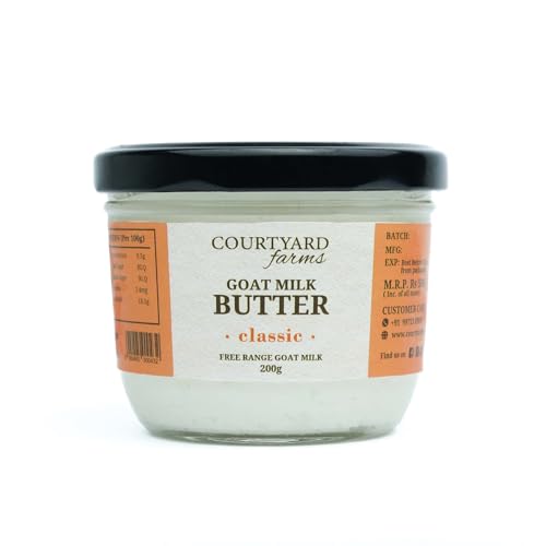 Courtyard farms Goat Milk Butter (Classic) I Traditional Hand Churned I Free Range Goat Milk 200g I Glass Packaging