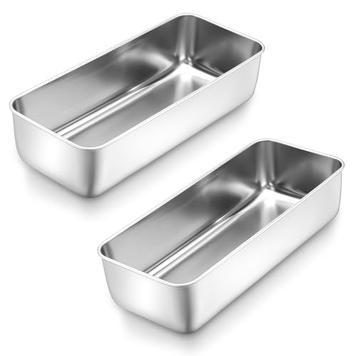 Herogo Loaf Tin Set of 2, Stainless Steel 3lb Cake Tin Baking Loaf Pan, Large Metal Baking Bread Mould for Banana Bread/Lasagna/Toast/Pie, 31.5 * 13.6 * 7.5cm, Non-Toxic, Dishwasher Safe