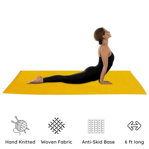 Image of Pure cotton anti-skid, machine wash yoga mat. 73inches x 24inches, 5mm thickness (5mm (Yellow))