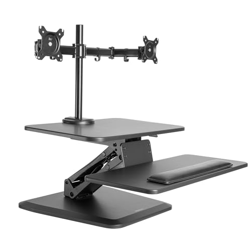 Mount-It! Standing Desk Converter, Stand Up Desk Riser with Dual Monitor Mount, Adjustable Workstation in Black, Top Platform 23