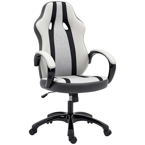HOMCOM Silla Gaming Tapizada en PU y Malla Silla Gamer Giratoria con Función de Basculante Altura Ajustable para Hogar Oficina Estudio Gris