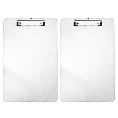 PATIKIL 2 Pcs Plastic Clip Boards, A4 Size Colorful Stylish Clip Boards Glitter Design Cute Clipboards Office Supplies for Restaurant Shop Store Note Memo Card Sign Holder