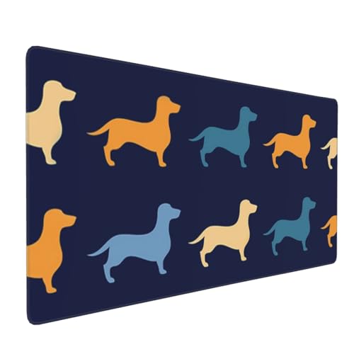 Tapis de souris grand format teckel bleu orange à base antidérapante - 2