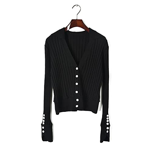 YFbear Damen Kurz VAusschnitt Cuff Cardigan Strickjacke Lange Ärmel Outwear (M, Schwarz) Cover