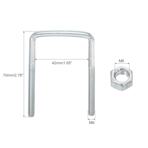 Image of uxcell Square U-Bolts, 6 Sets 42mm Inner Width 70mm Length M6 Zinc-Plated Carbon Steel U Clamp Bolt with Nuts and Plates, for Boat Trailer