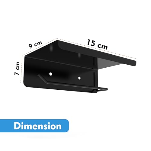 Image of ACHRO Pack of 2 Self Adhesive and Wall Mount Matt Black Stainless Stell Toilet Paper Holder with Mobile Stand, Tissue Paper Holder with Stand, Black Bathroom Accessories