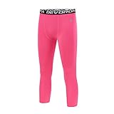 DEVOROPA Youth Boys Compression Pants 3/4 Length Sports Tights Leggings Soccer Basketball Base Layer Pink M