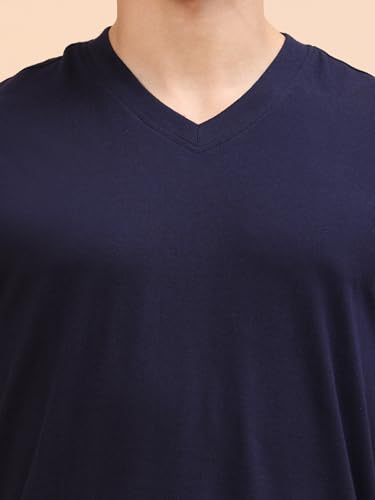 Image of Men's Cotton V-Neck T-Shirt-Soft, Breathable, Plain Solid Casual Tee for Everyday Wear & Layering