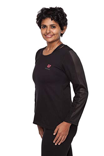 Image of Uhane Women's Yoga and Gym Cotton Work-Out Deep Round Loose Fit Full-Sleeve T-Shirt (Black) Long Sleeves Top for Sports and Fitness