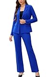 Women's 2 Piece Suits Business Casual Outfits Long Sleeve Solid Blazer with Pants Professional Office Work Sets Royal Blue