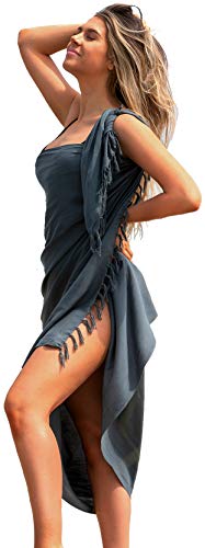 Tajenda Full Length Beach Sarongs for Women Handmade Beach Wrap Cover-Up and Women's Swimwear Cover Ups Bikini Wrap Womens Swimsuit Sarong Skirt Gray Versatile Pareo Wraps