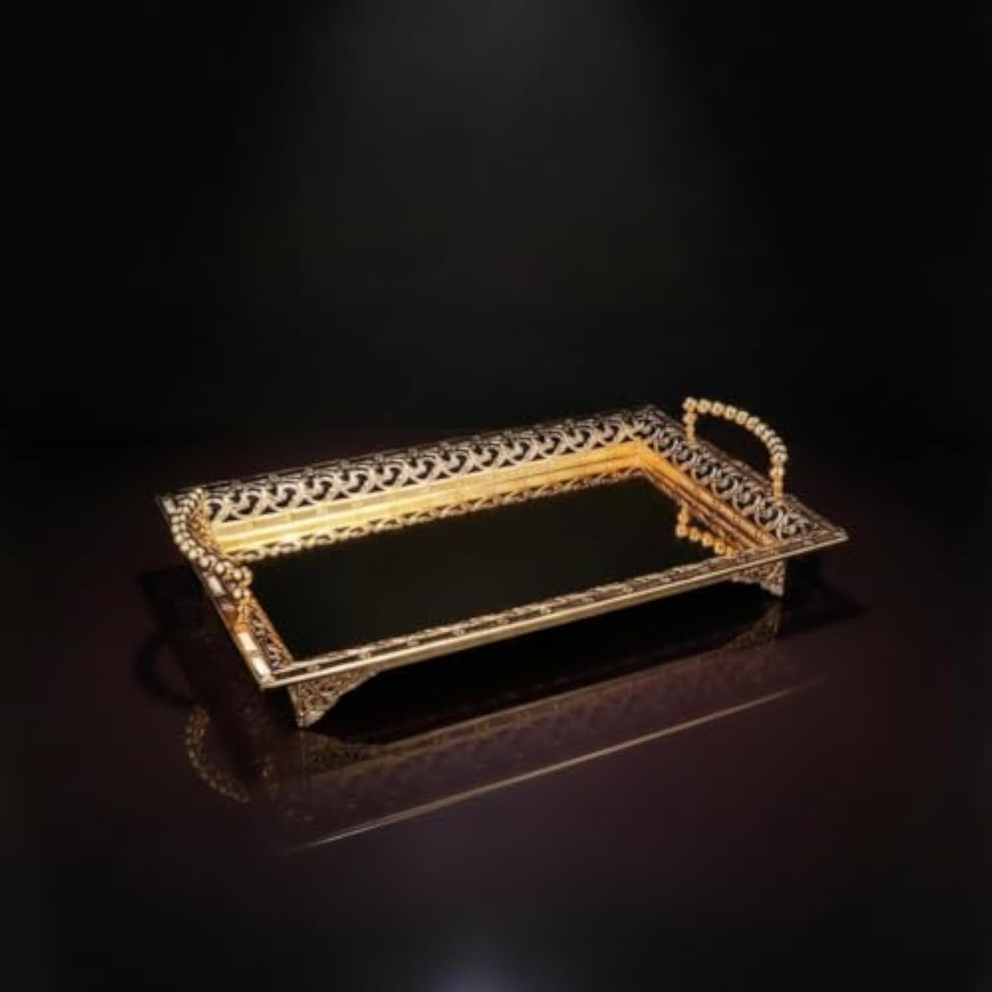 Ornate Mirrored Tray with Handles