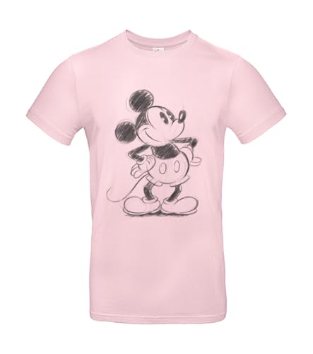 Disney Mickey Mouse Sketched T-Shirt Men - Regular Fit Fan Shirt Retro - by Shirt Happens - Orchid Pink - L