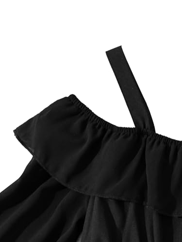 Girls' Summer Dress Cold Shoulder Ruffle Trim Flare Sleeve A Line Midi Dresses3