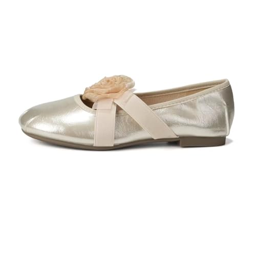 LUXINYU Women Round Toe Mary Jane Flats Pu Leather Elastic Flower Straps Low Heel Ballet Casual Praty Shoes2