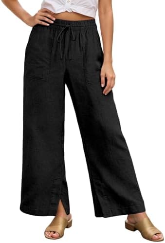 Linen Pants Women 2026 Fashion Wide Leg High Waisted Palazzo Pant Summer Boho Casual Drawstring Beach Lounge Trousers