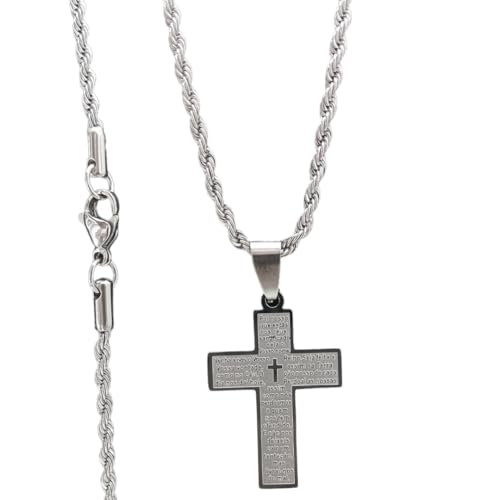 Corrente Masculina Cordão Baiano Com Pingente Crucifixo Pai Nosso Corrente Masculina 70cm Aço