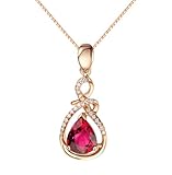 Homxi Collar Cadena Oro Rosa 9 Kilates para Mujer, Gota de Agua con Turmalina Roja de 1,39ct y Diamante, Colgante Mujer Oro Rosa